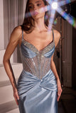 Nyx Gown Sheer Embellished Bodice Satin Gown