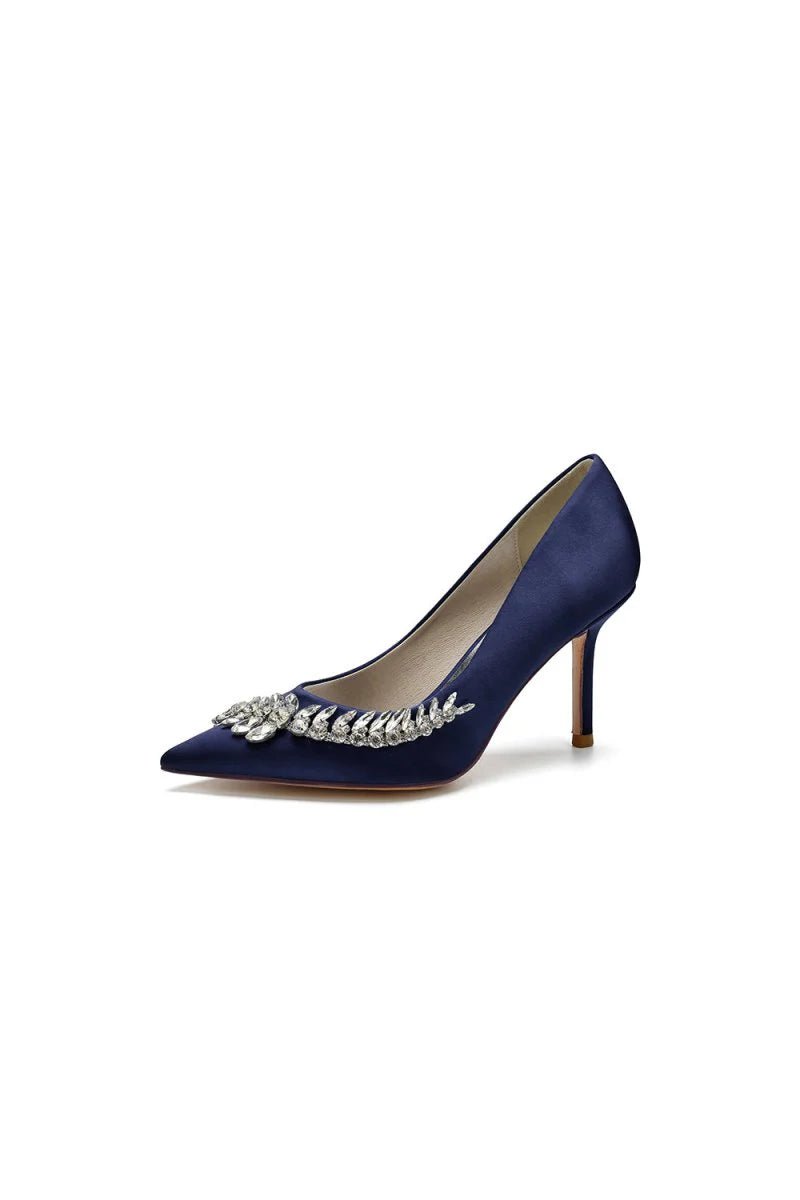 Crystal Side Pointed Toe Satin Pump