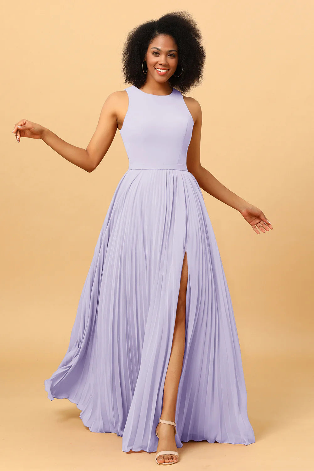 A Line Pleated Long Chiffon Bridesmaid Dress with Ruffles