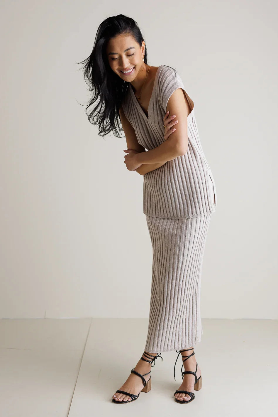 Meilani Ribbed Sweater Vest in Taupe FINAL SALE