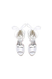 Chic White Satin Heels Featuring a Pearl Embellished Bow