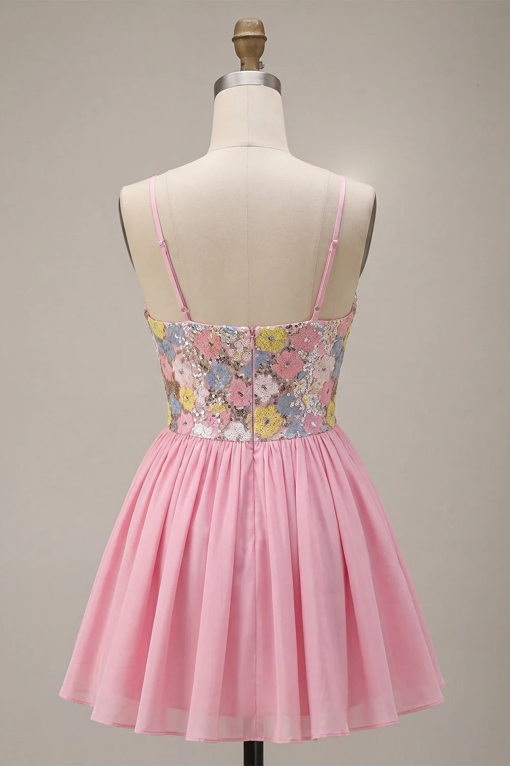 Sparkly Pink Floral A Line Short Homecoming Dress