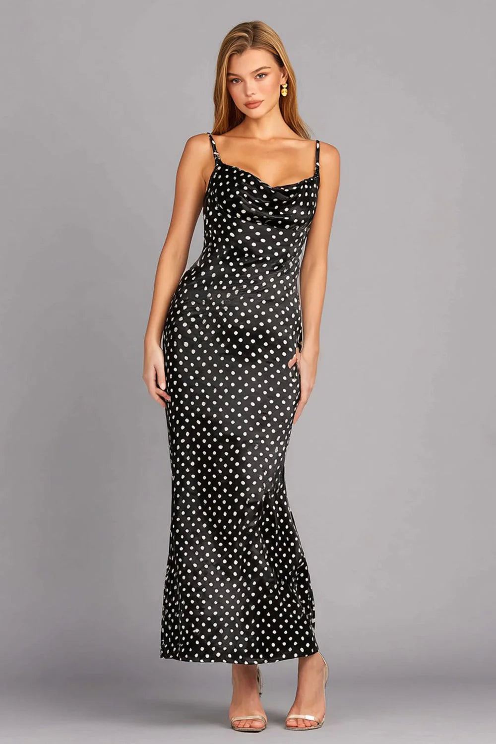 Mermaid White Black Polka Dot Wedding Guest Dress