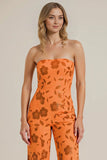 Strapless Orange Floral Sequin Wedding Guest Jumpsuit