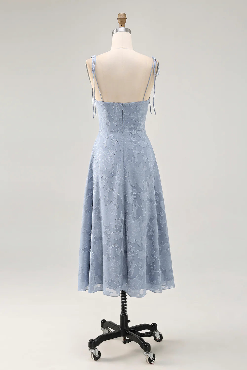 Floral Burnout Dusty Blue A Line Spaghetti Straps Wedding Guest Dress with Slit
