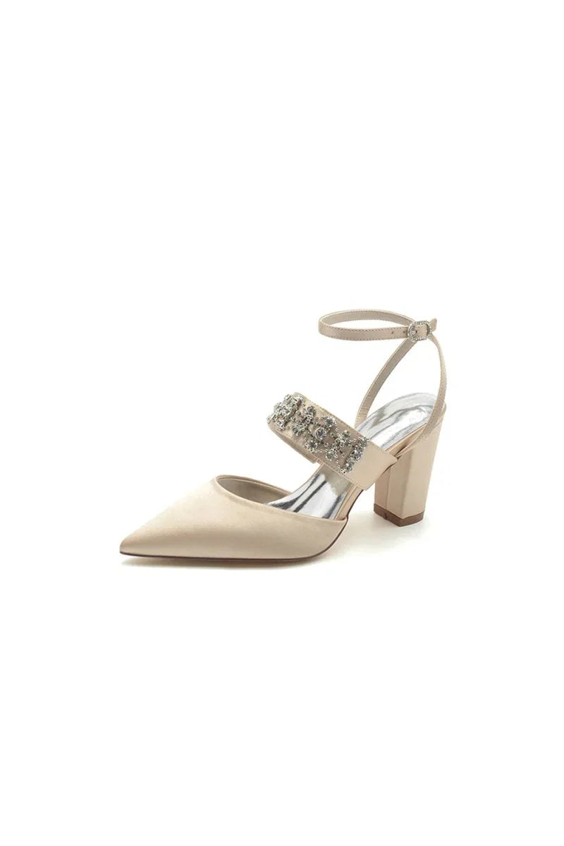 Black Satin Pump with Sparkling Silver Accent