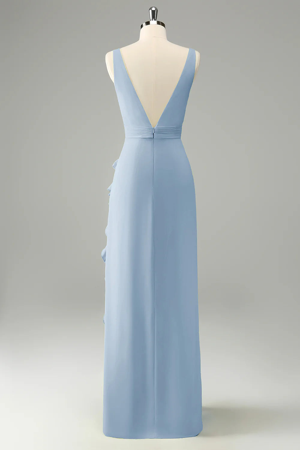 Lime A Line V Neck Floral Ruffle Open Back Bridesmaid Dress with Slit