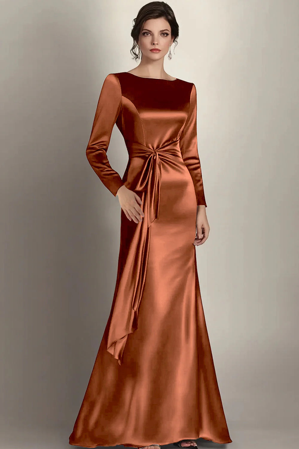Black Mermaid Boat Neck Mother of the Bride Dress with Long Sleeves