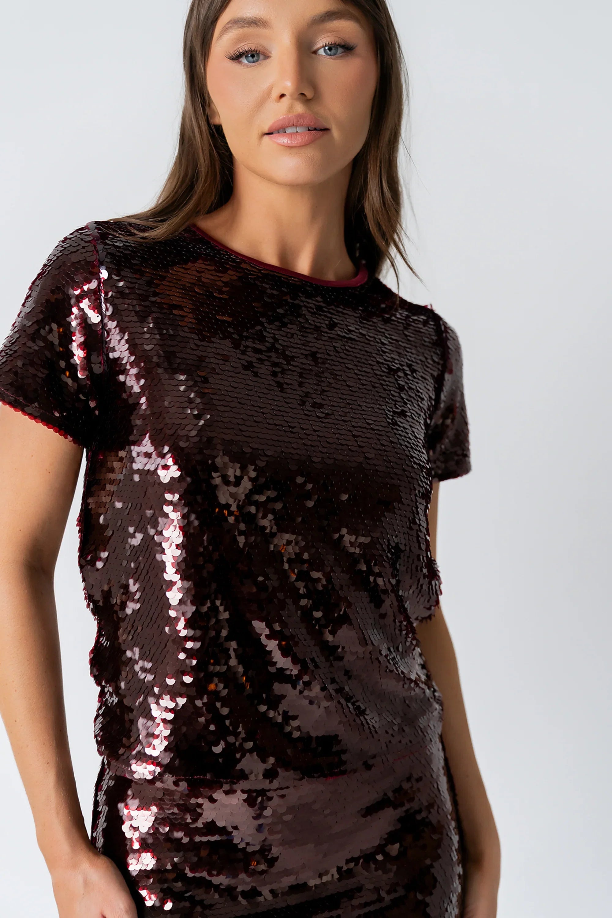 Presley Sequin Top in Burgundy