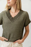 Saige Contrast Sweater in Olive FINAL SALE