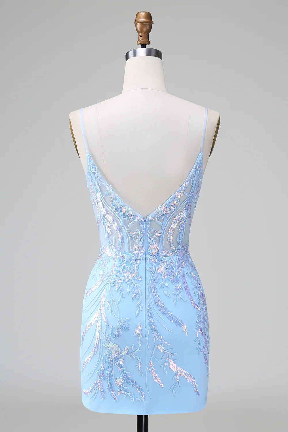Sparkly Lilac Blue Bodycon Spaghetti Straps Corset Short Homecoming Dress with Sequins