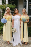 Yellow Off the Shoulder Ruffle Cotton Ankle Length Bridesmaid Dresses