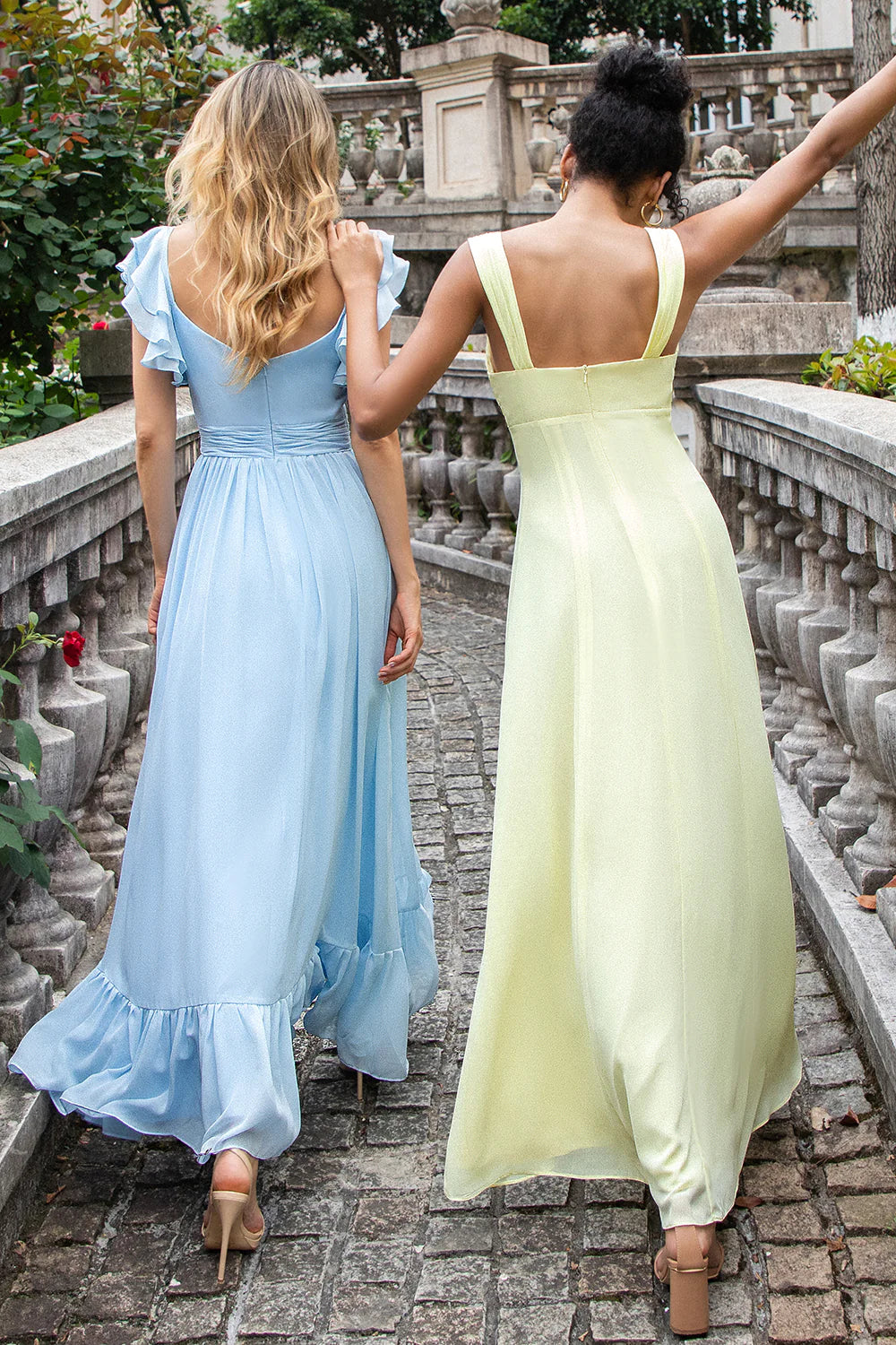 Lemon Yellow A Line Square Neck Keyhole Pleated Midi Dress