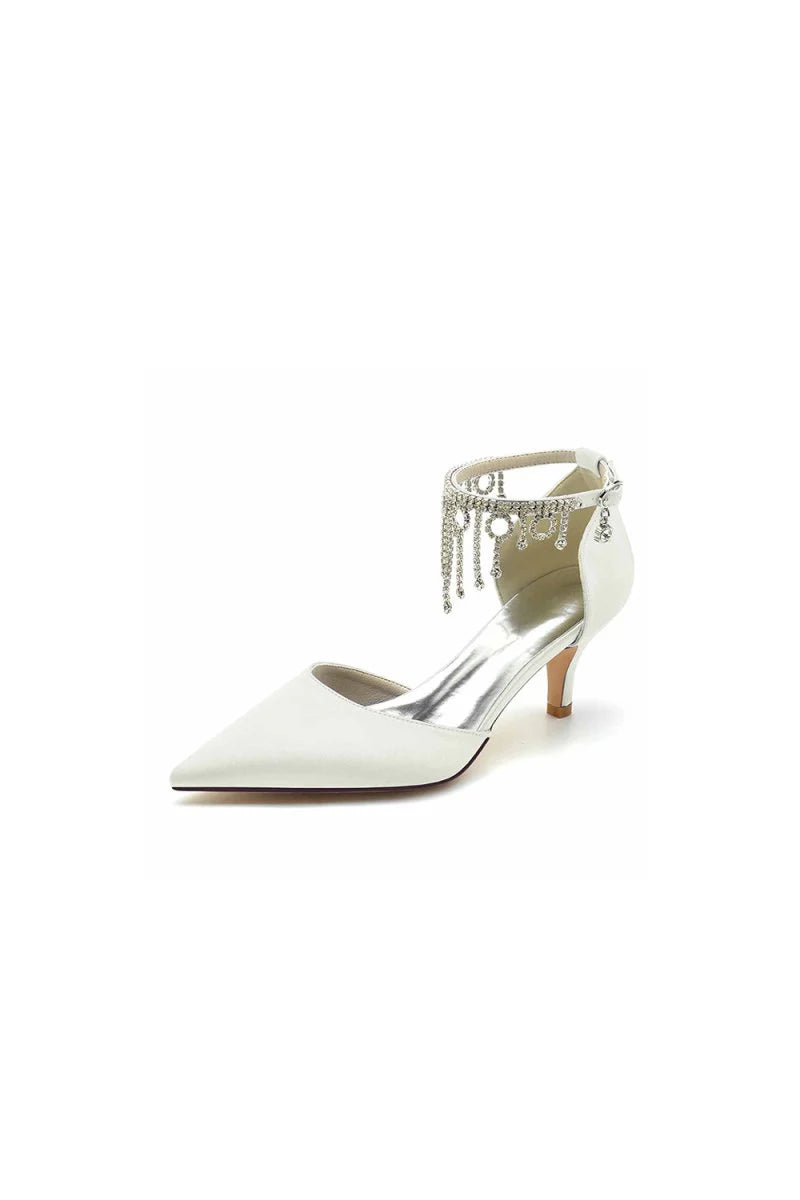 Pointed Toe Ankle Strap Party Shoes with Rhinestone
