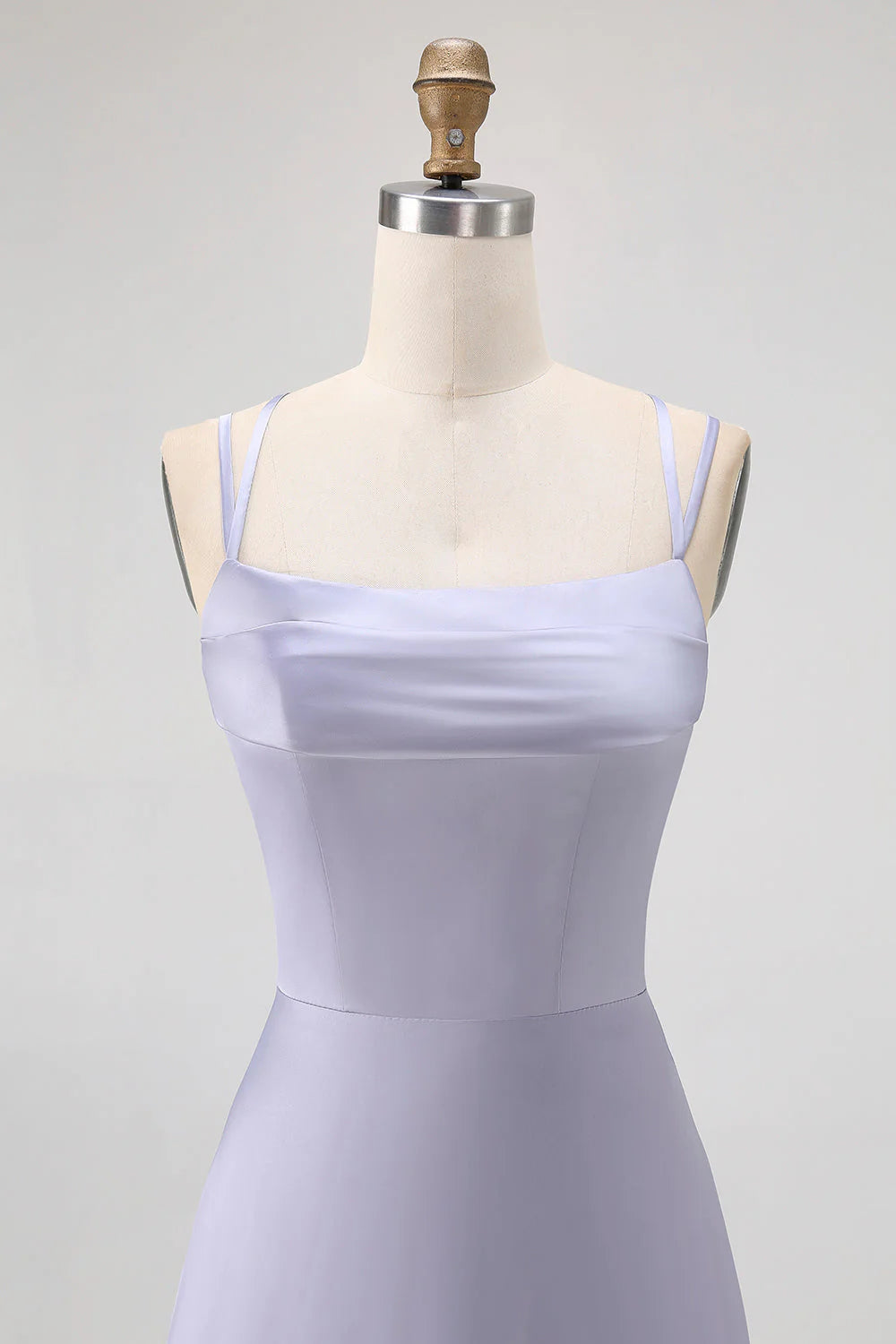 Dusty Blue A Line Satin Long Bridesmaid Dress with Lace Up Back