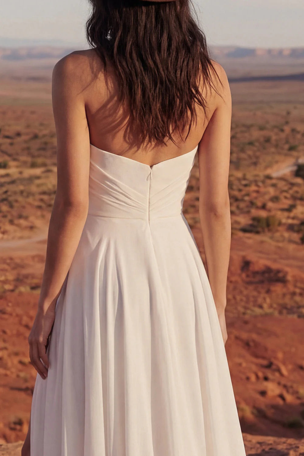 Strapless A Line Ruched Ivory Wedding Dress with Slit