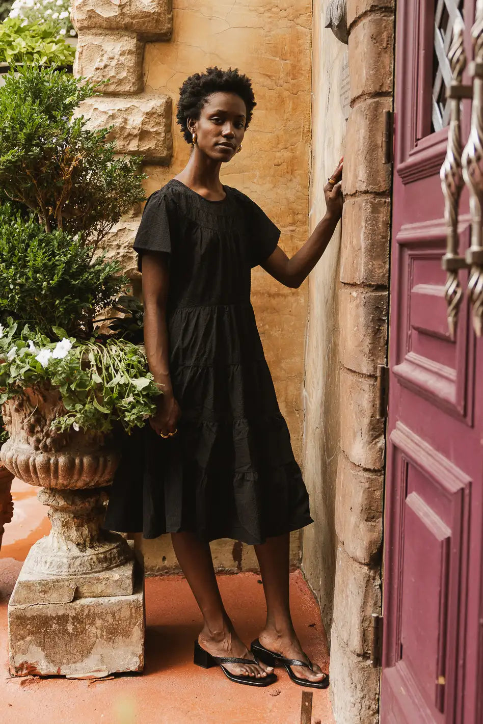 Neve Textured Midi Dress in Black FINAL SALE