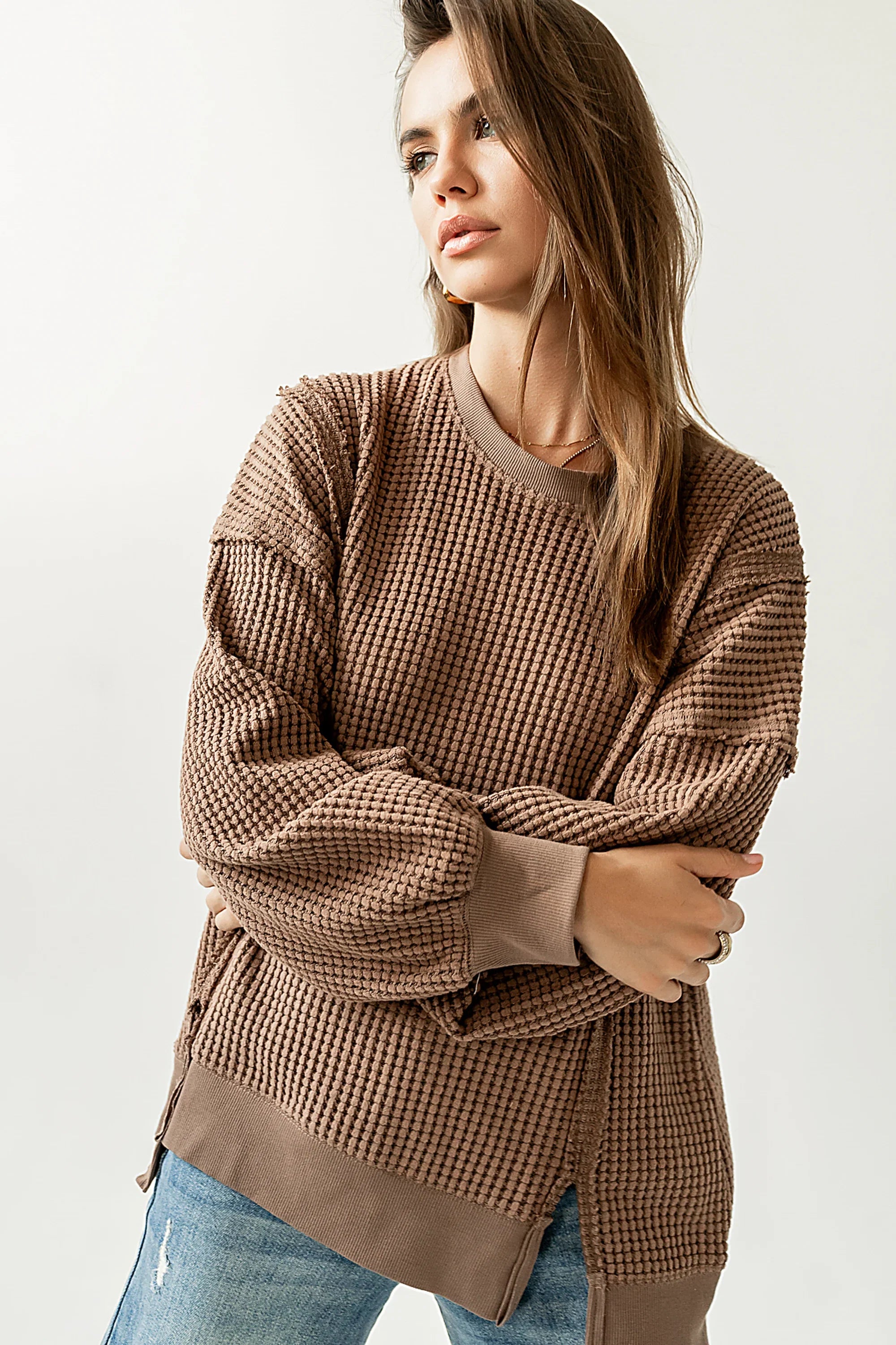 Trace Waffle Knit Top in Mocha