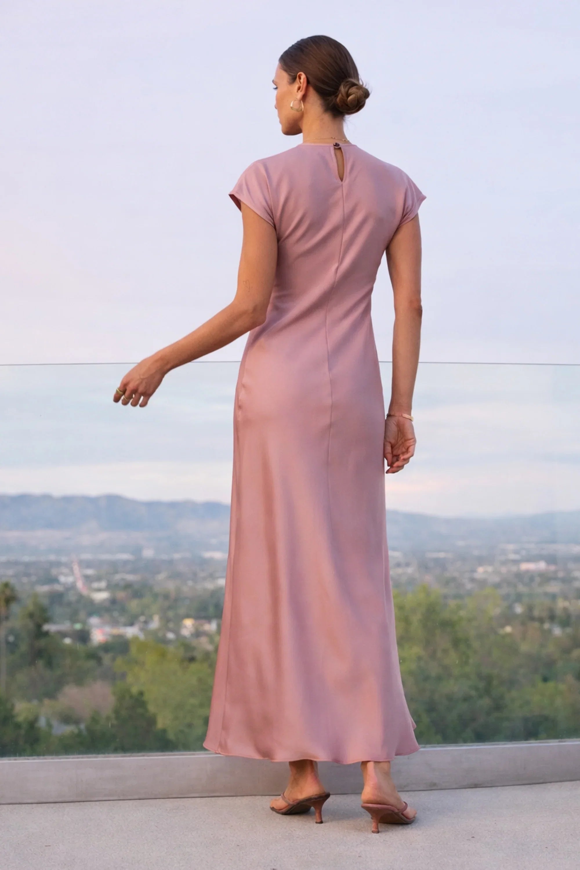 Hannah Satin Maxi Dress in Mauve