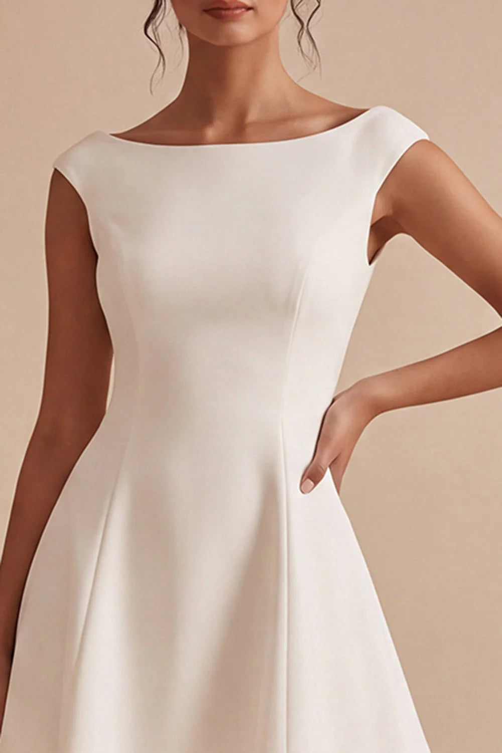 White A Line Bateau Neck Mini Dress