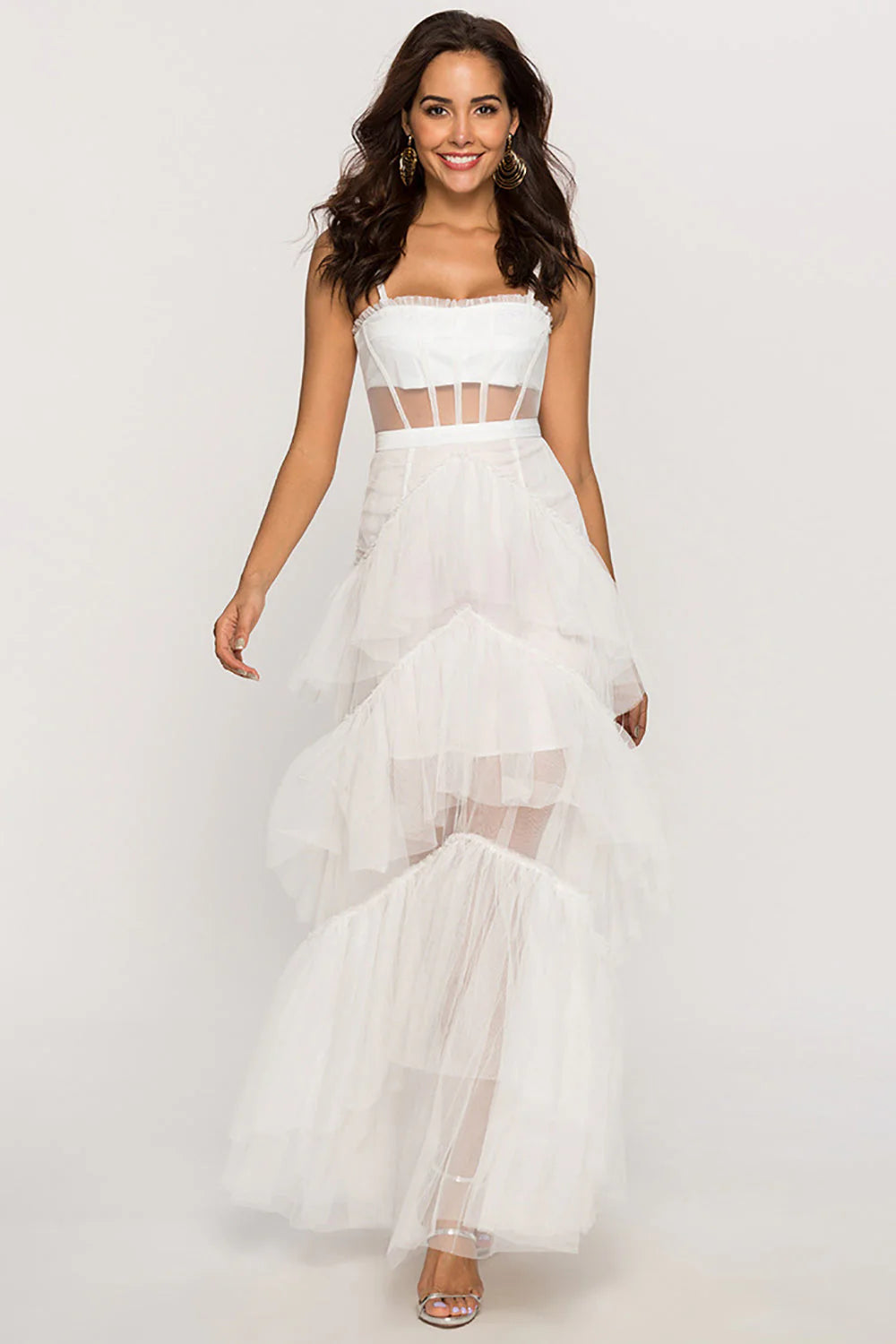 Black Corset Asymmetrical Tulle Maxi Dress