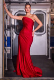 MARCIE GOWN STRETCH SATIN STRAPLESS FITTED DRESS