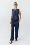 Vivienne Pinstripe Sleeveless Vest in Navy