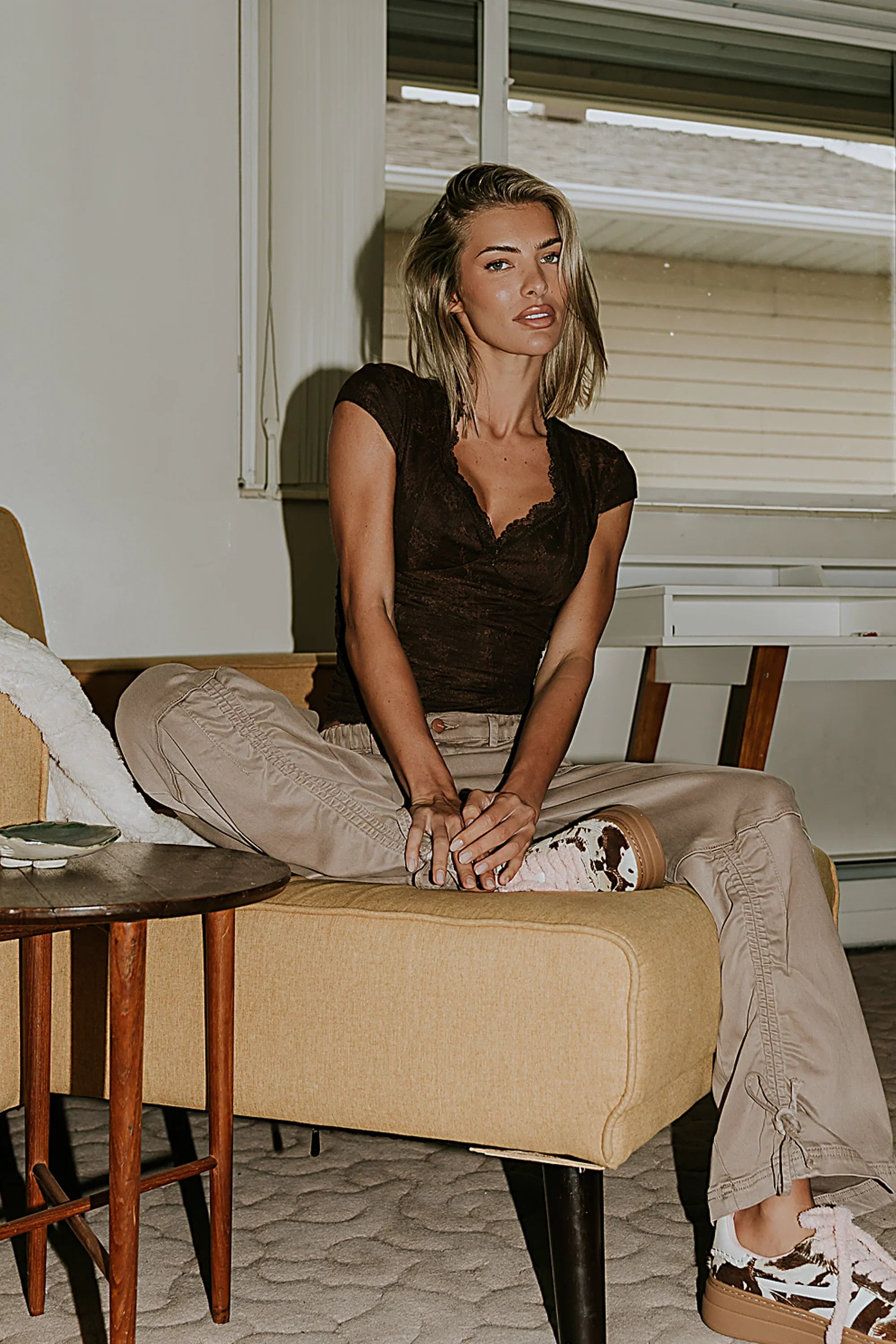 Gracie Lace Top in Brown