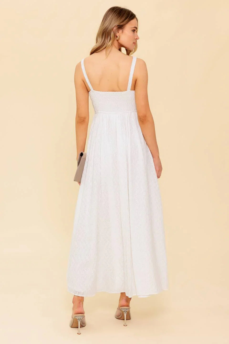 LOVE OF MINE IVORY EYELET MIDI DRESS