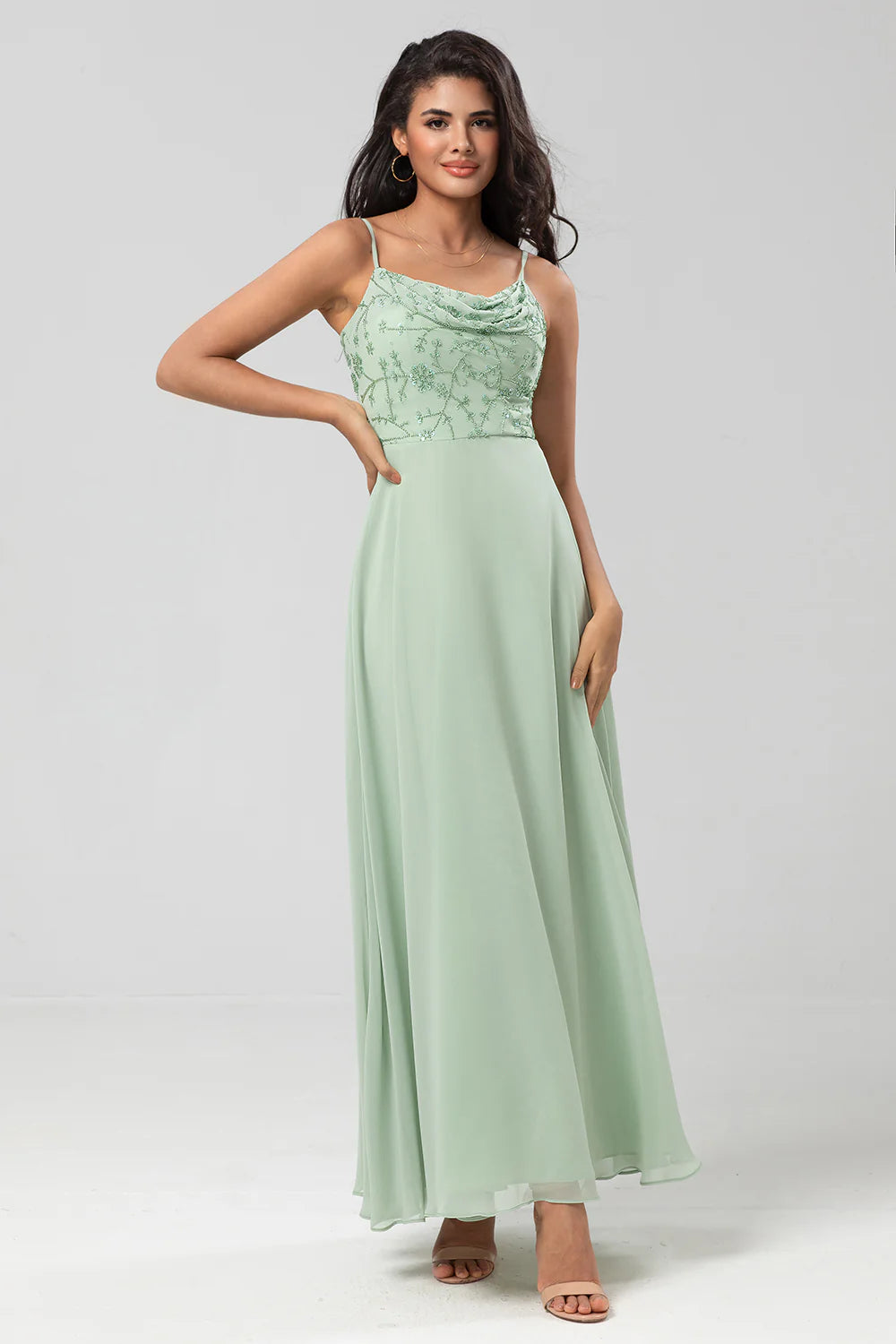 A Line Spaghetti Straps Chiffon Bridesmaid Dress With Beading