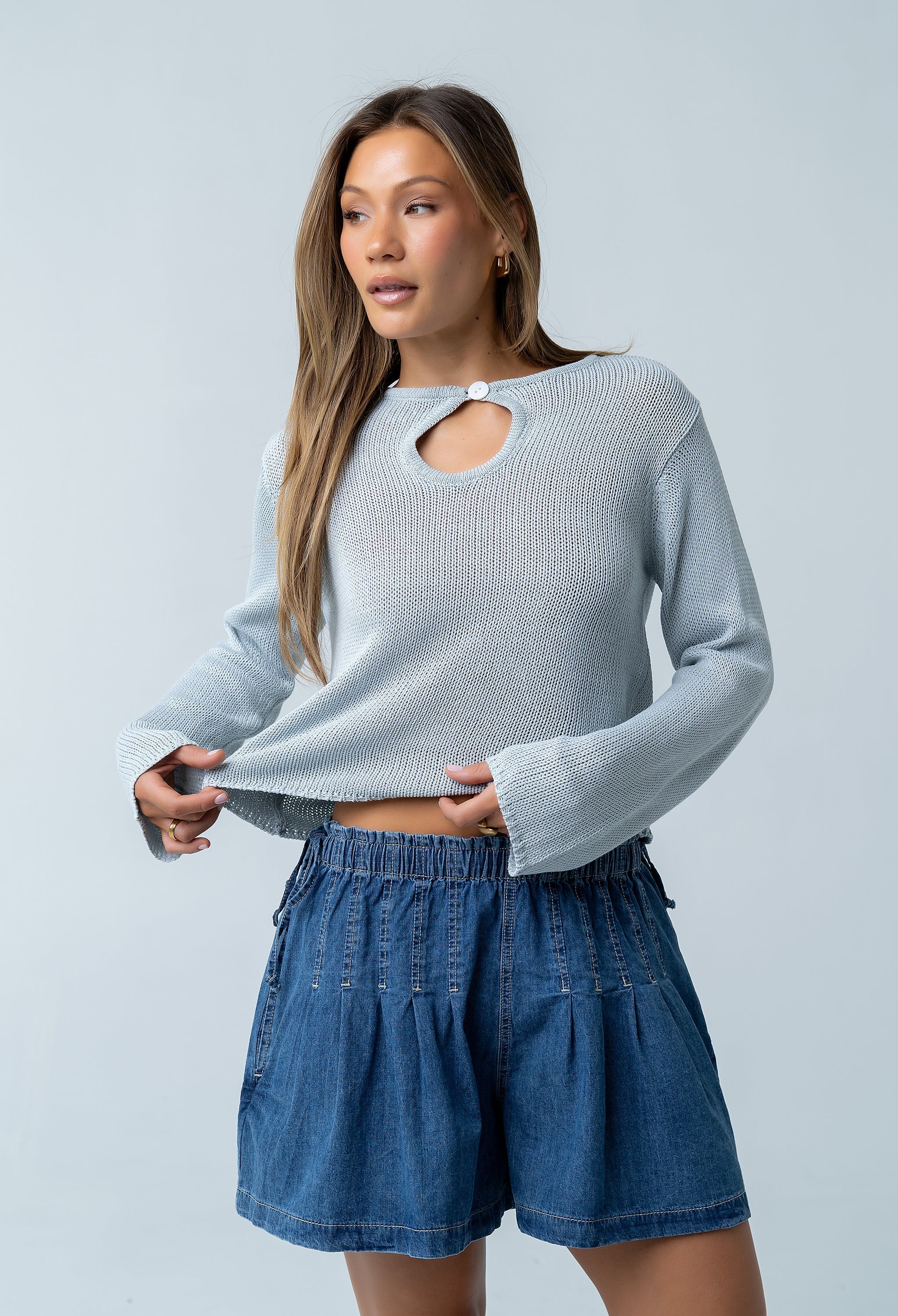 Reika Pleated Denim Shorts