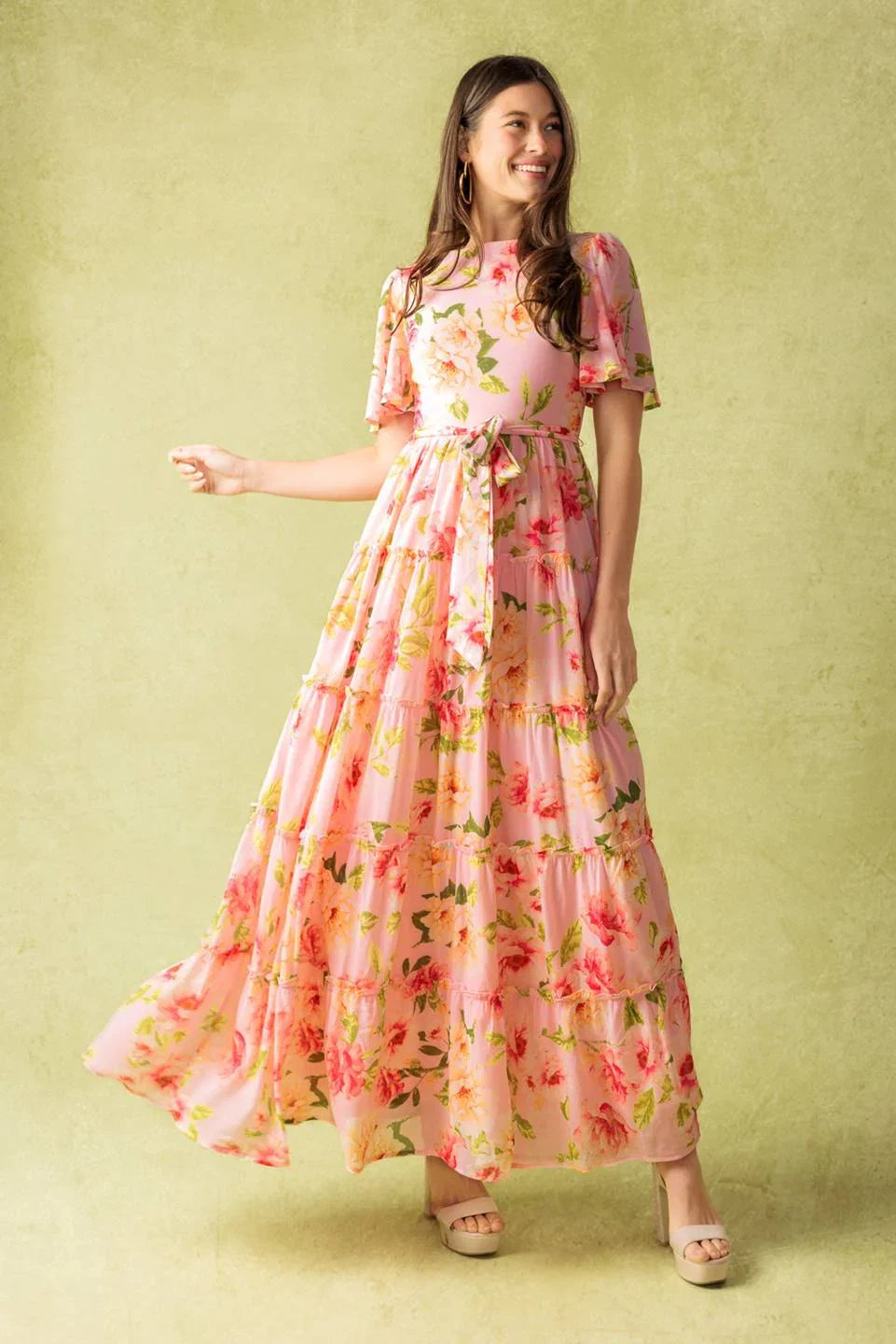 CARRIAGE RIDE ROMANCE PINK FLORAL MAXI DRESS