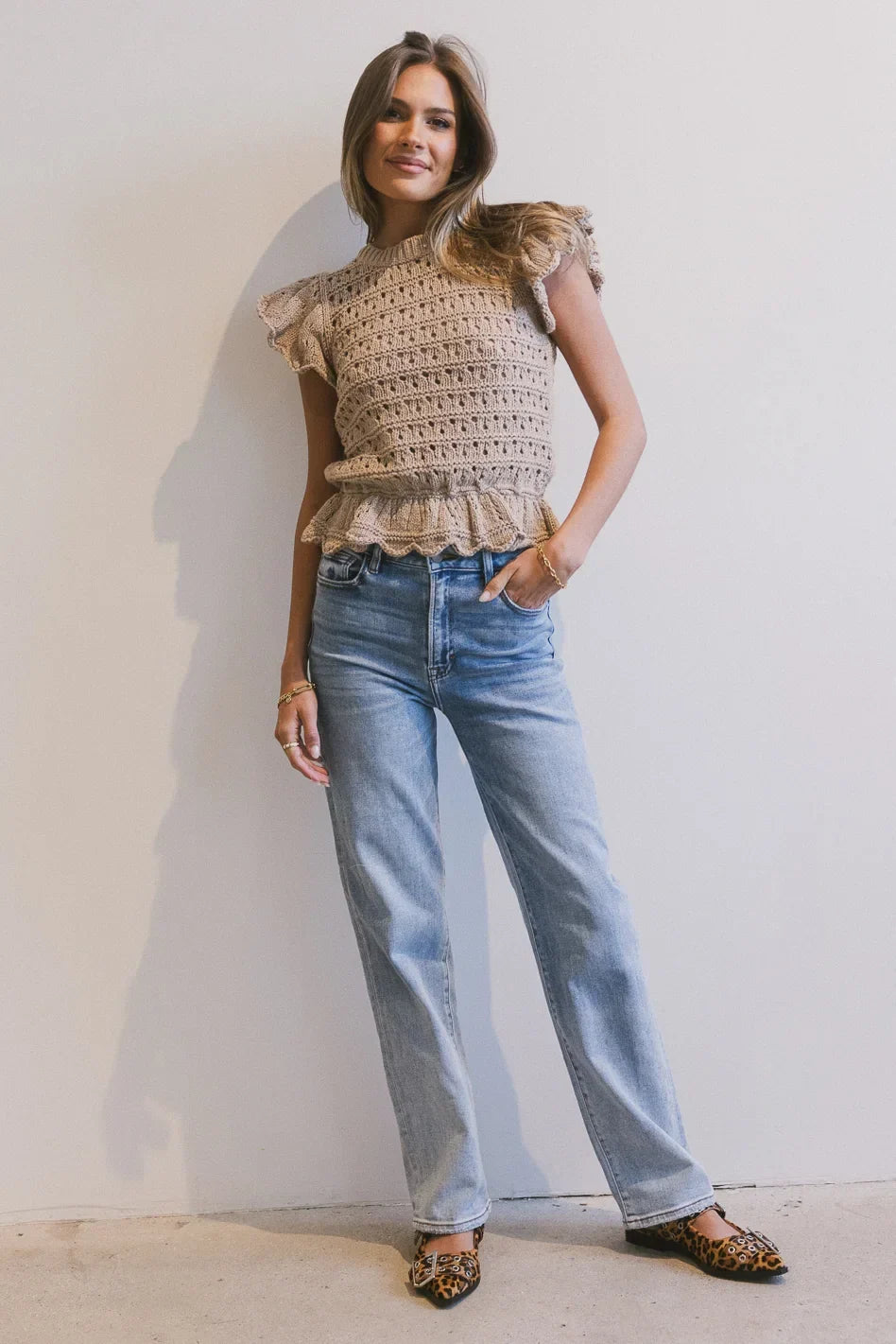 Shelly Ruffle Sweater in Natural FINAL SALE