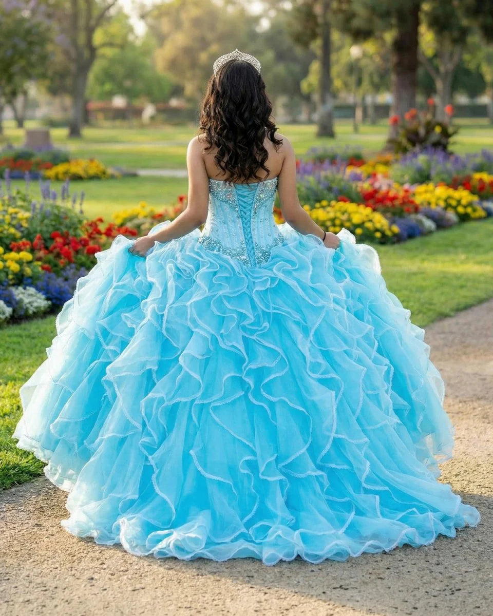 Halter Tulle Ball Gown Quinceanera Dresses With Rhinestones