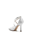 Lace Square Open Toe Cross Strap Chunky Heels