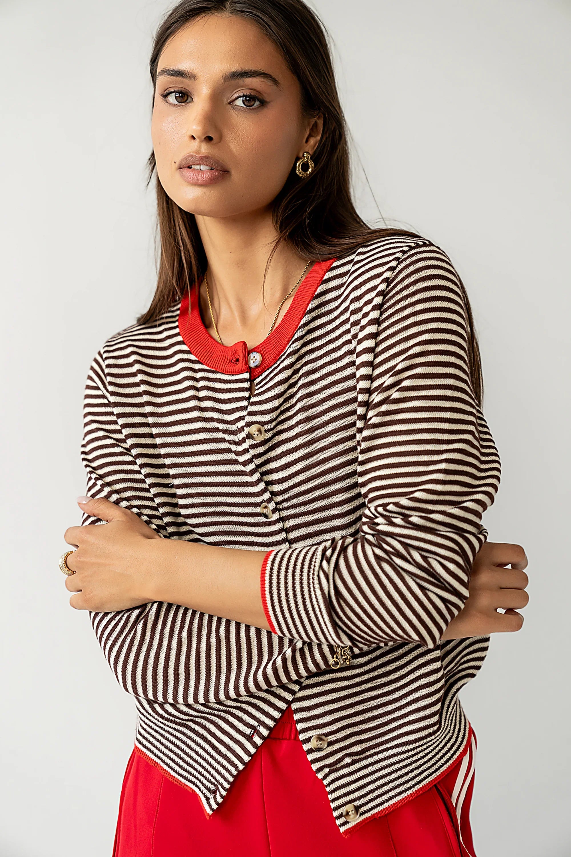 Josy Button Front Cardigan in Red FINAL SALE
