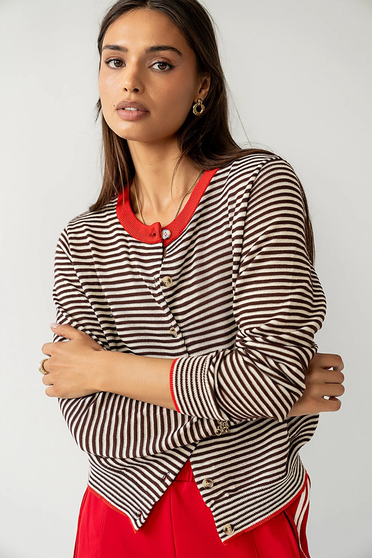 Josy Button Front Cardigan in Red FINAL SALE