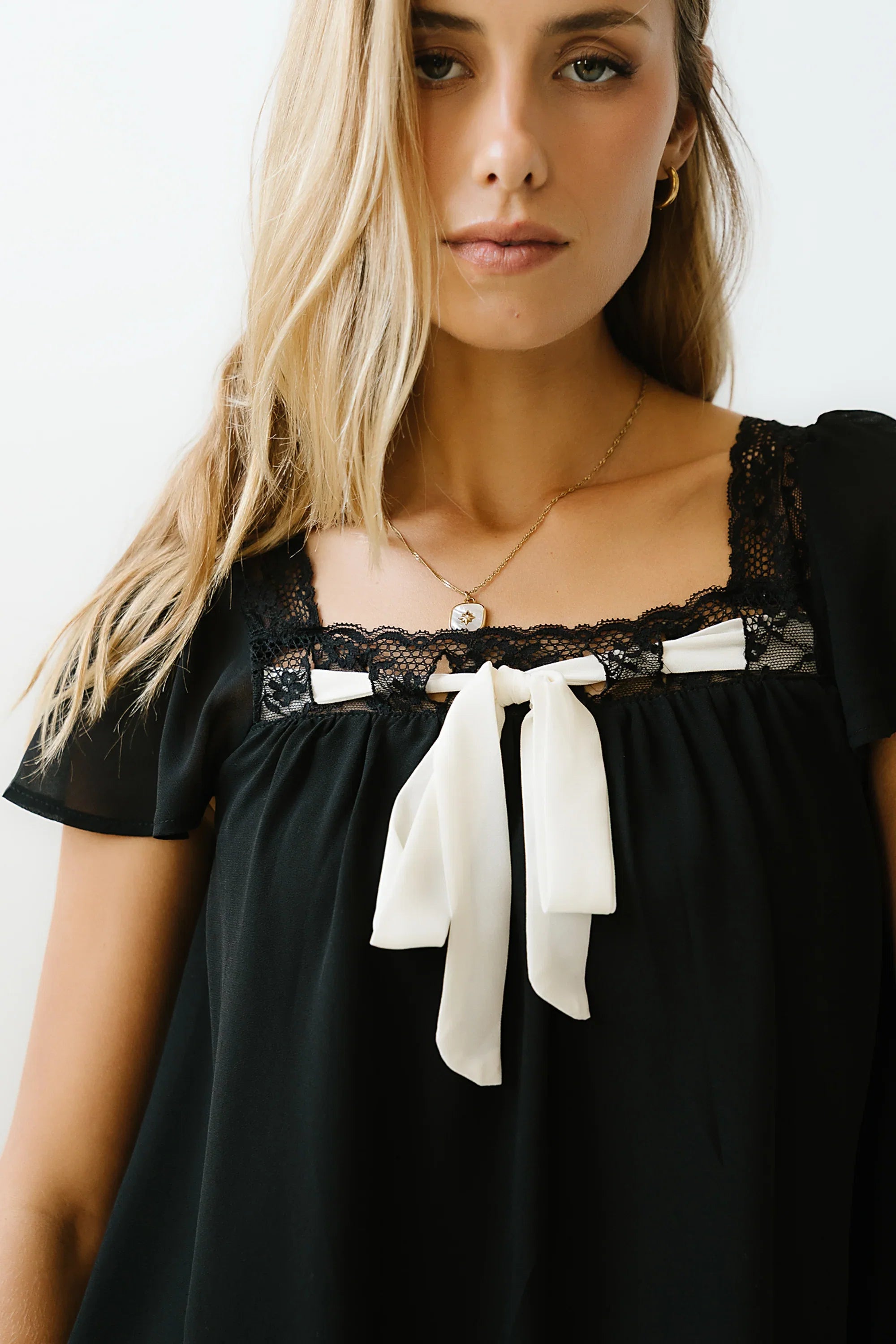 Gianna Lace Trim Blouse in Black