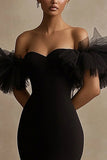 Bodycon Off The Shoulder Tulle Simple Little Black Dress