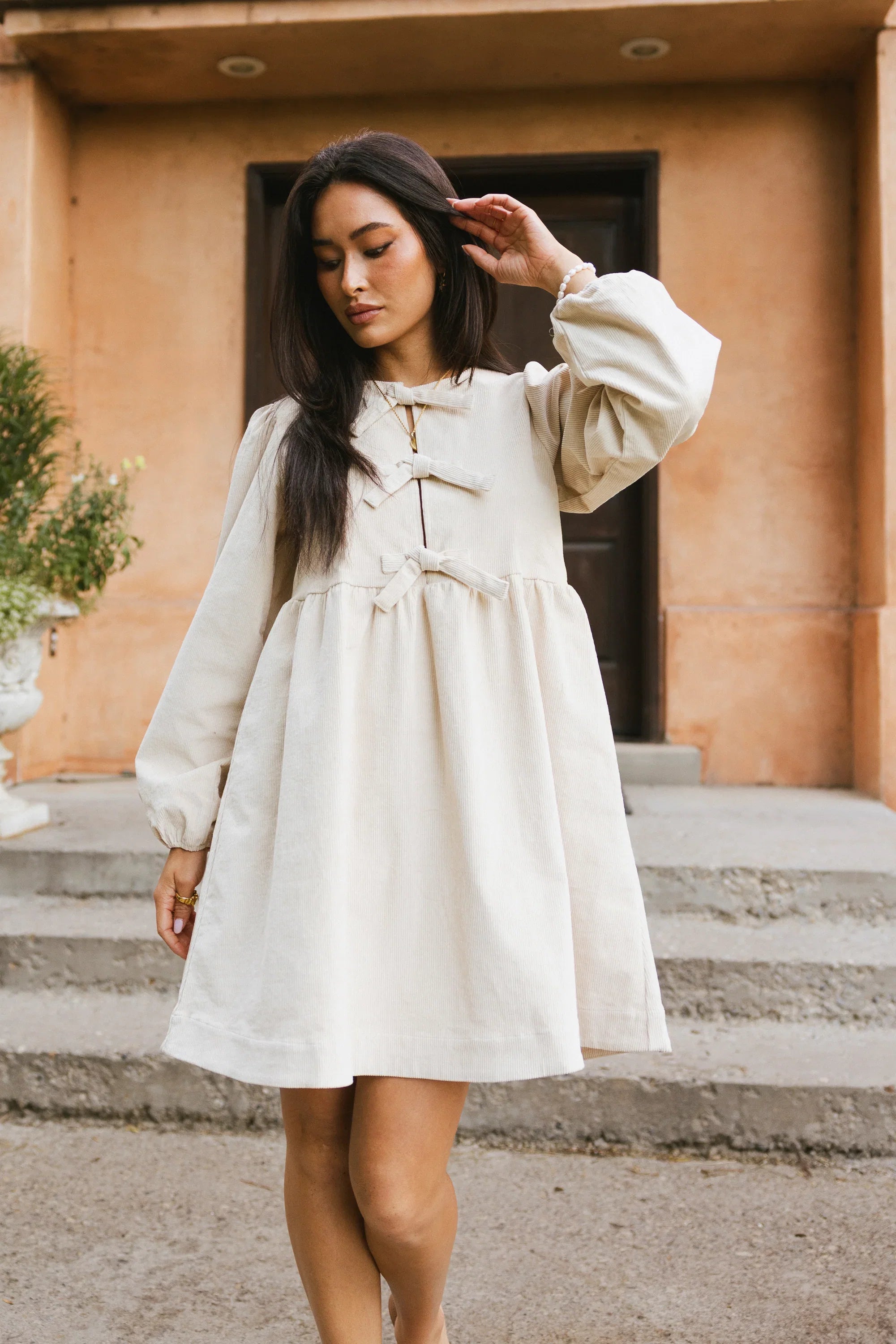 Tyler Peplum Mini Dress in Ivory Corduroy FINAL SALE