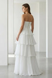 Cute A Line Chiffon Strapless Tiered Wedding Dresses