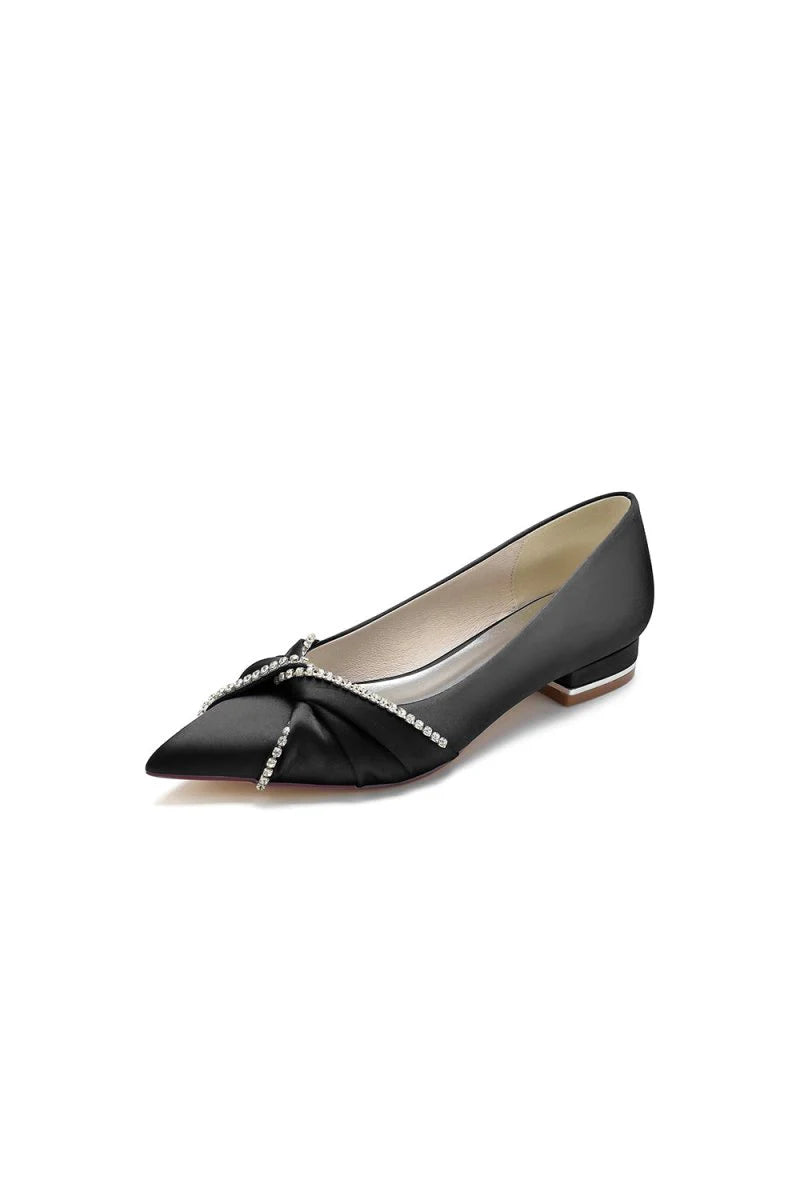 Beading Pointed Toe Satin Kitten Heels