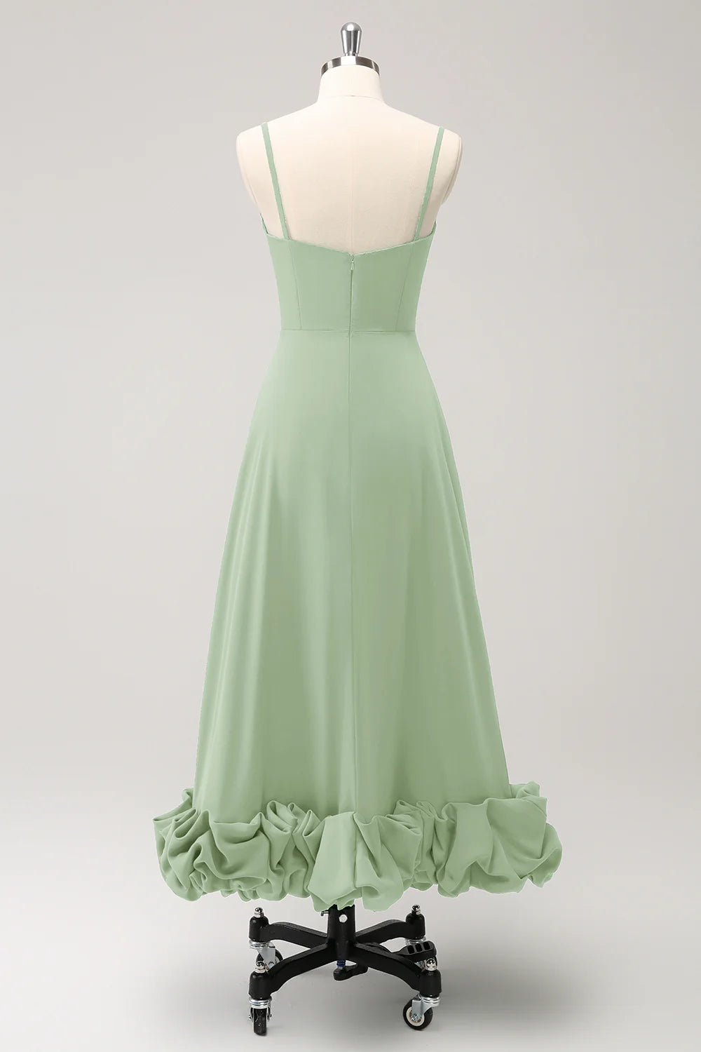 A Line Spaghetti Straps Ruched Long Bridesmaid Dress