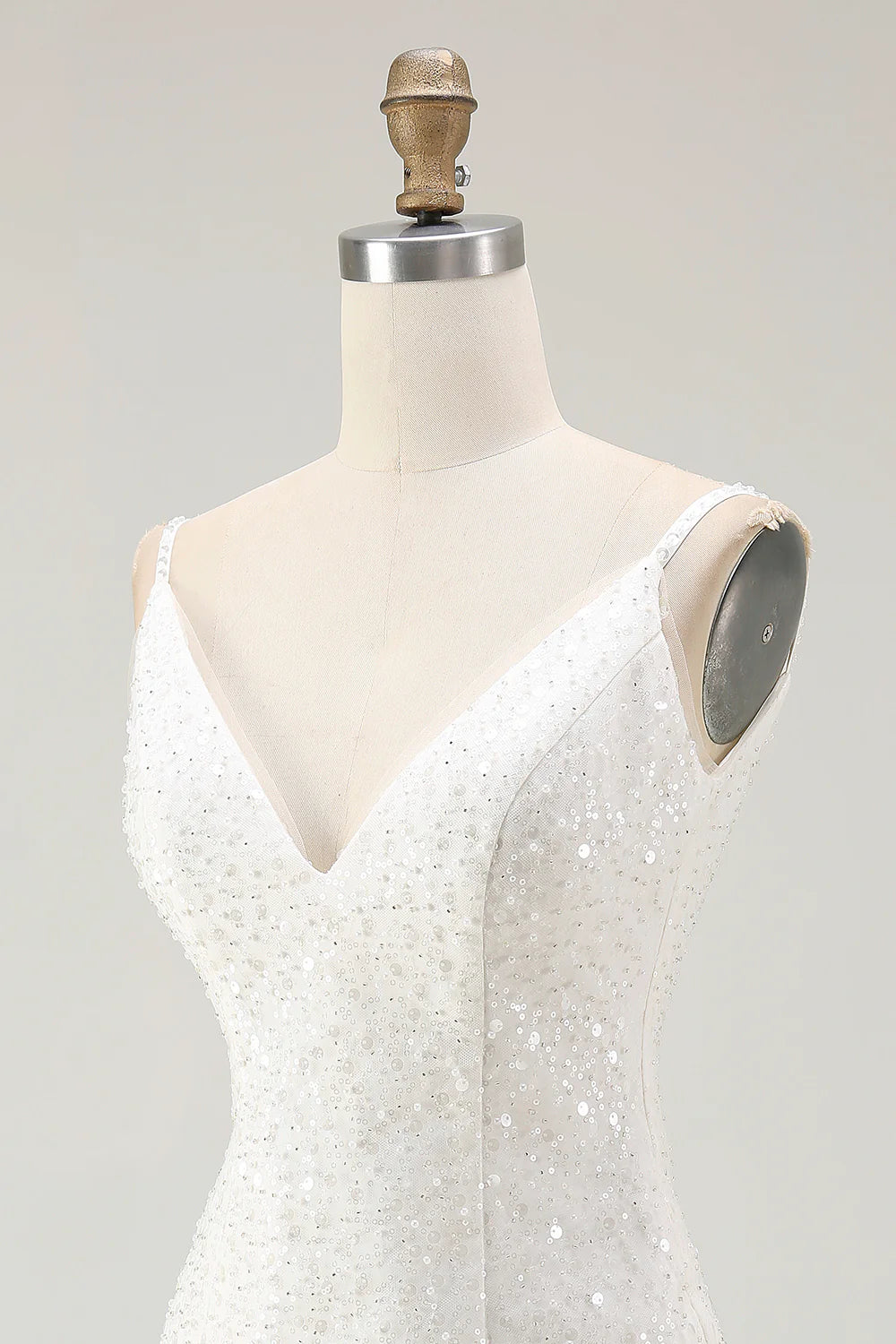 Sparkly White Sequins V Neck Mini Graduation Dress with Ruffles