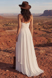 Strapless A Line Ruched Ivory Wedding Dress with Slit