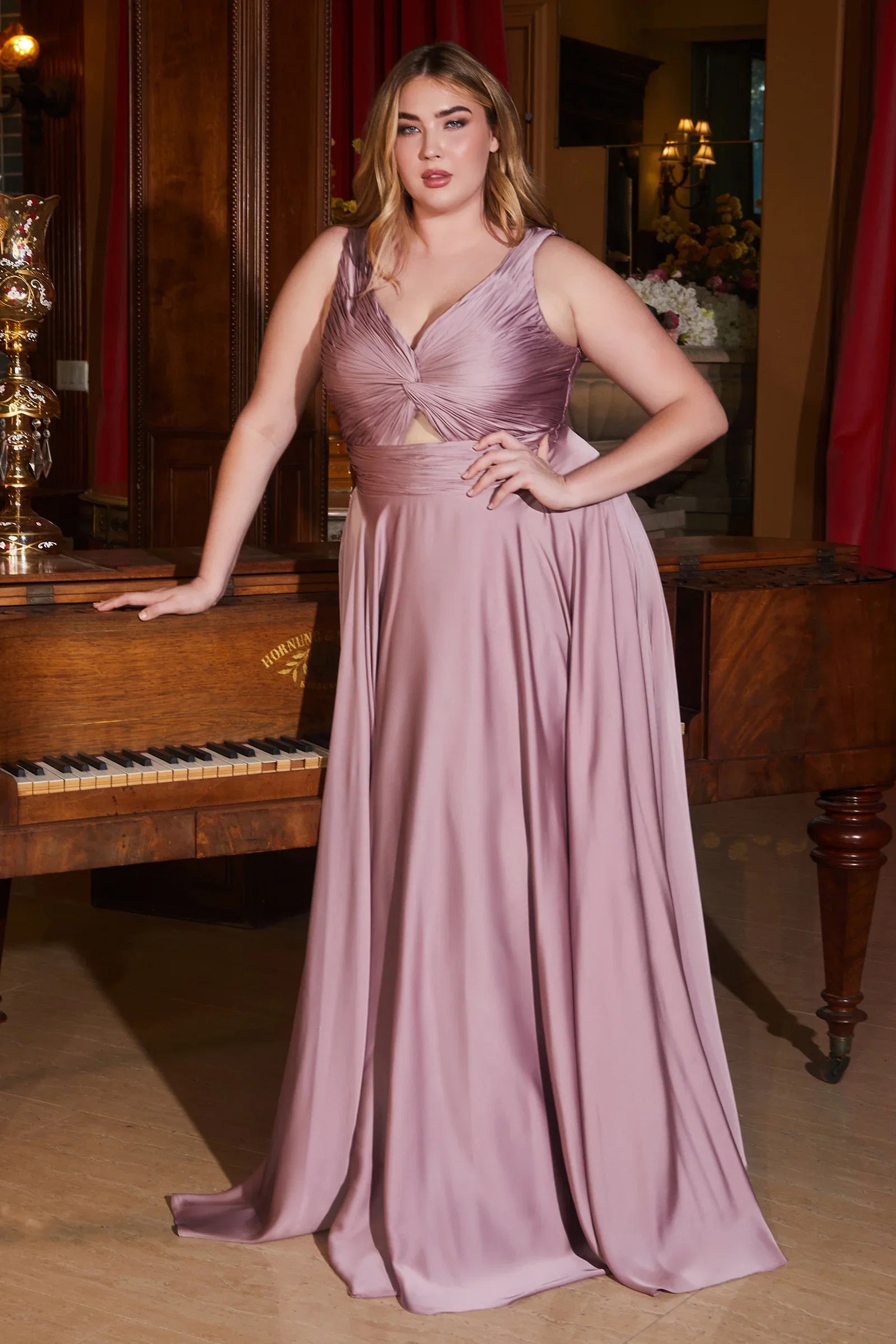 Marlena Gown A Line Keyhole Soft Satin Dress