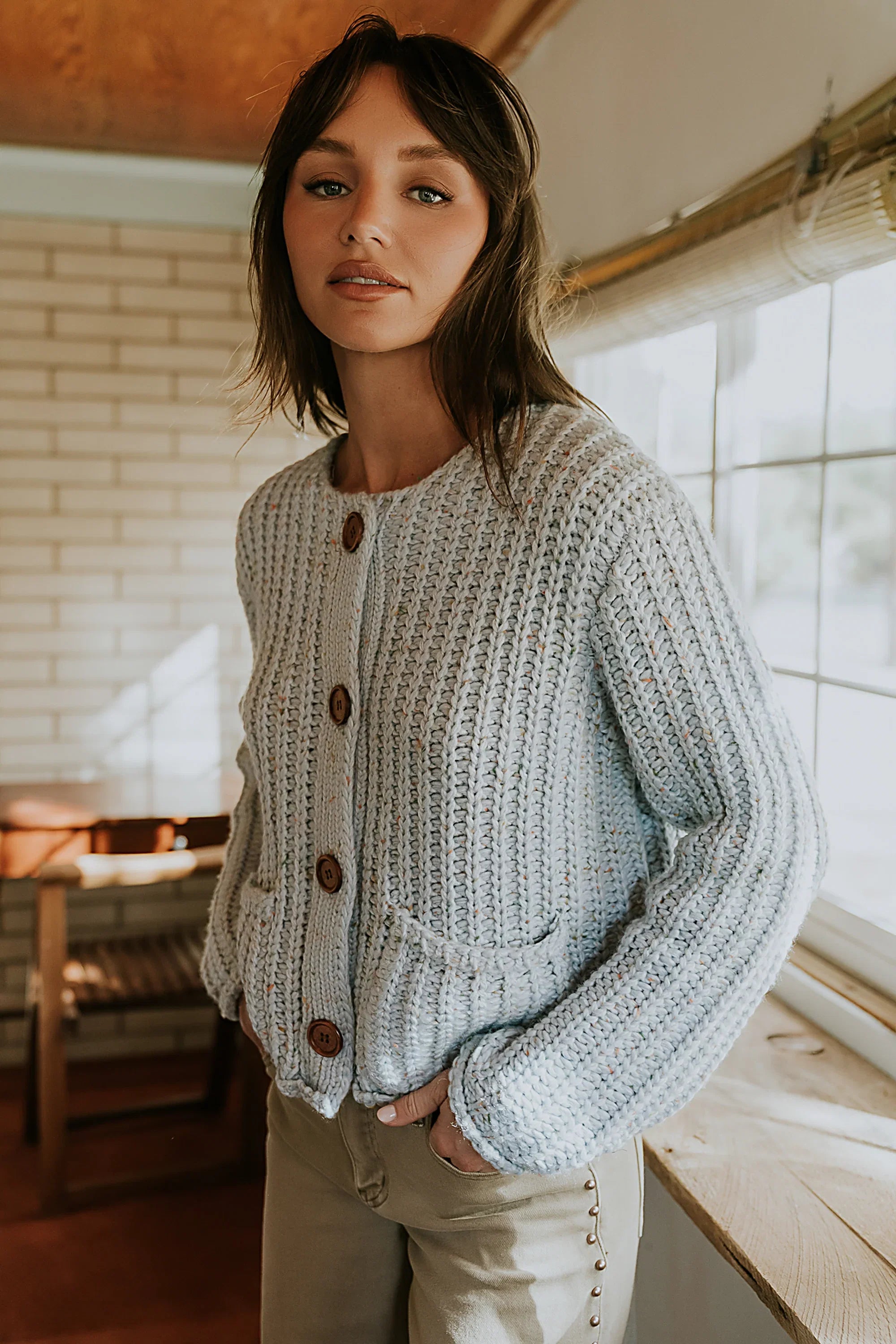 Holland Chunky Knit Cardigan in Blue FINAL SALE