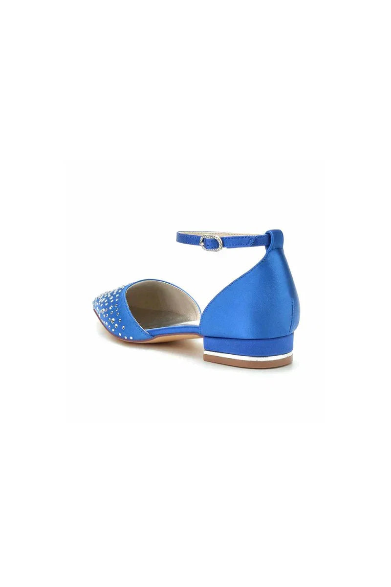 Pointed Toe Beaded Ankle Strap Buckle Kitten Heels