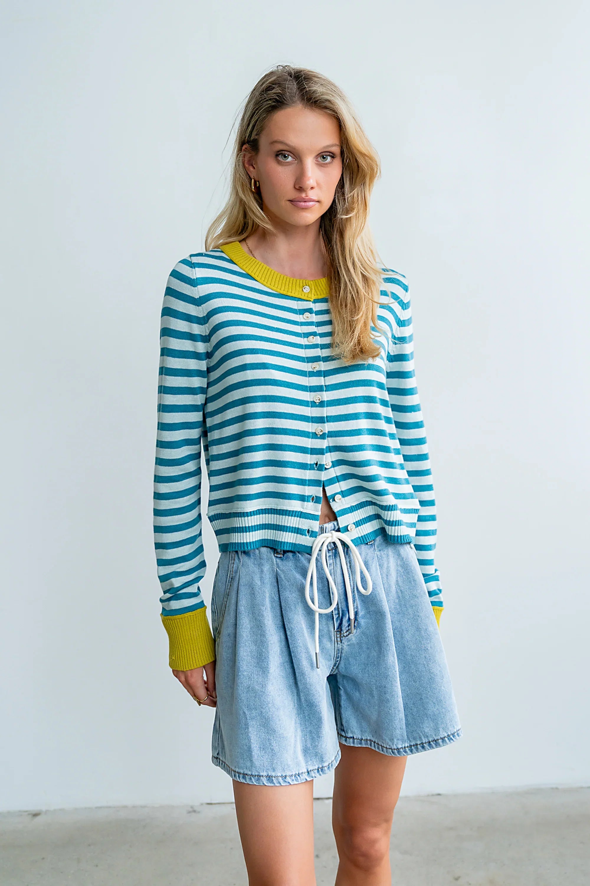 Kailey Striped Cardigan in Teal