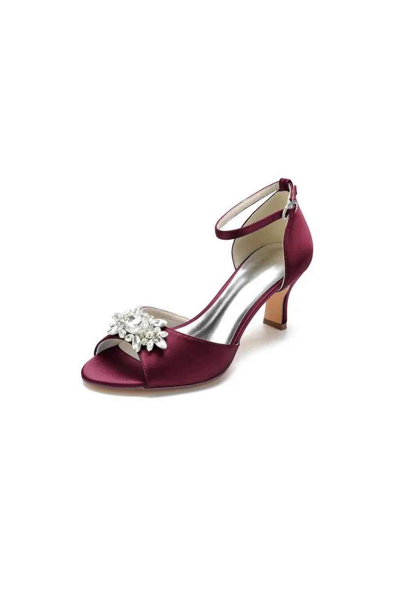 Royal Blue Satin Pump with Crystal Flower Accent